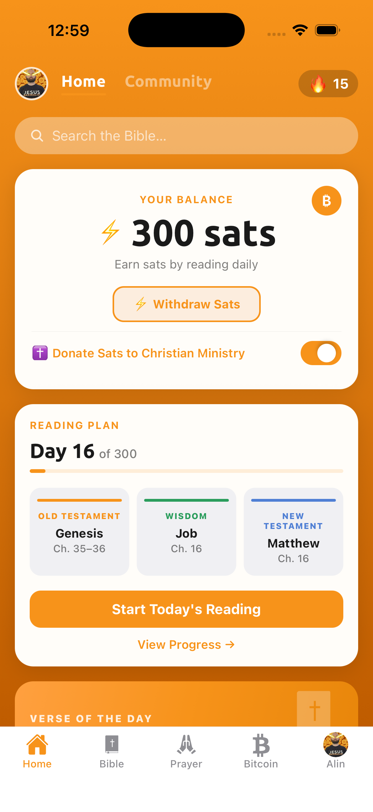 Orange Bible home screen
